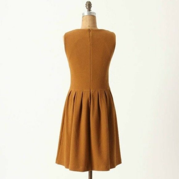 ANTHRO Noon & Night Dress by Ganni Gold Sleeveless Fit & Flare Textured Knit - Picture 2 of 8